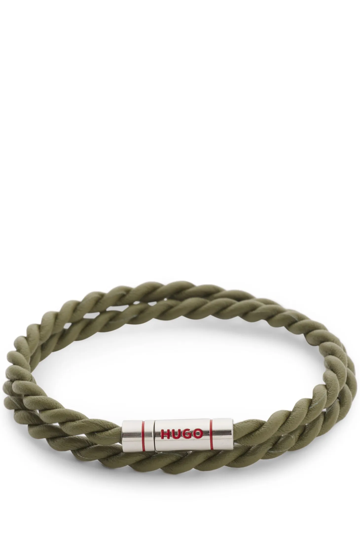 Double-wrap cuff in braided leather