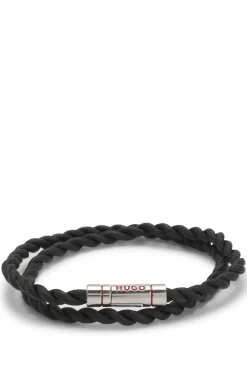 Double-wrap cuff in braided leather