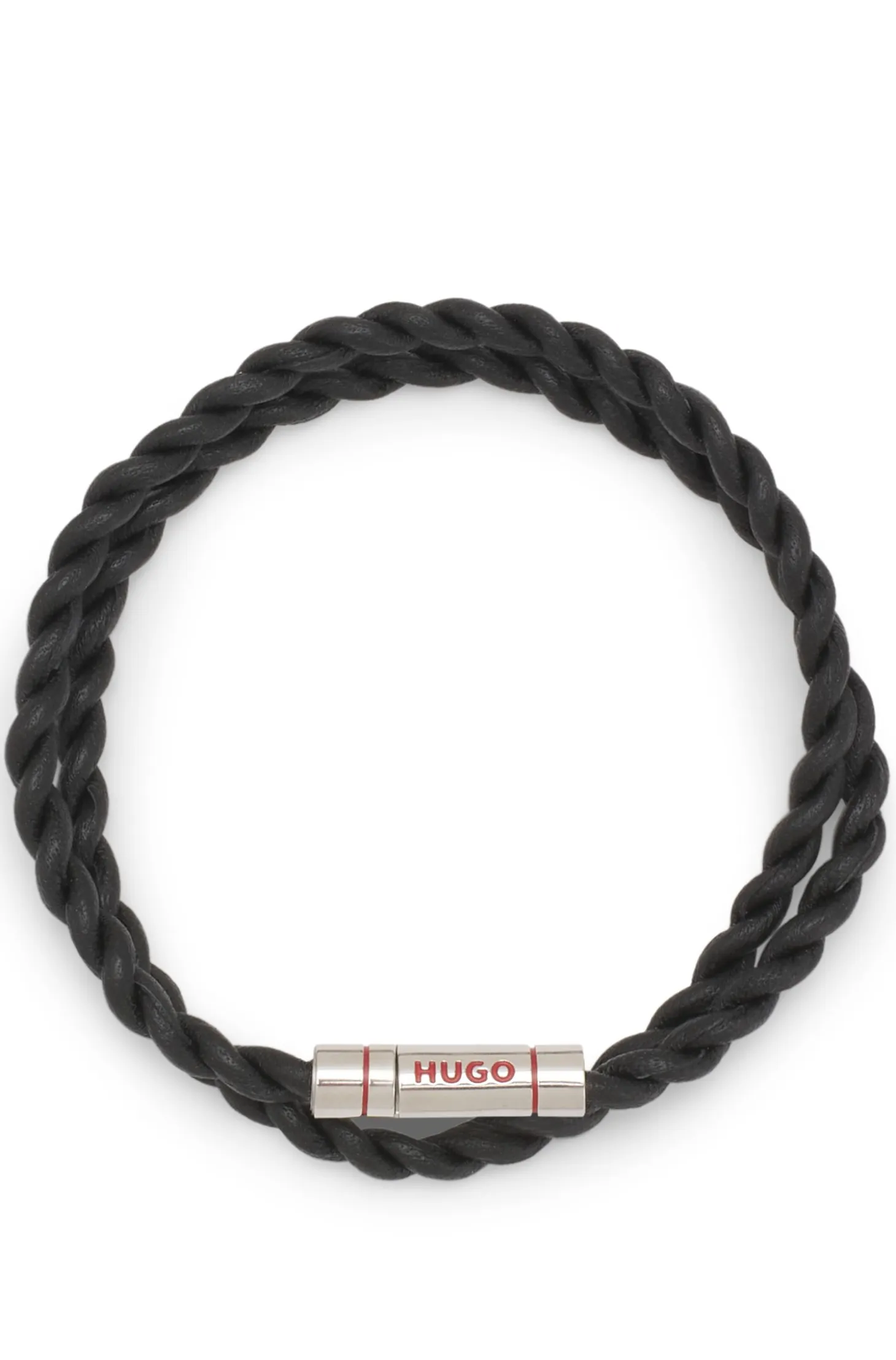 Double-wrap cuff in braided leather