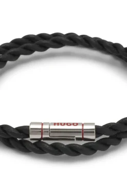 Double-wrap cuff in braided leather