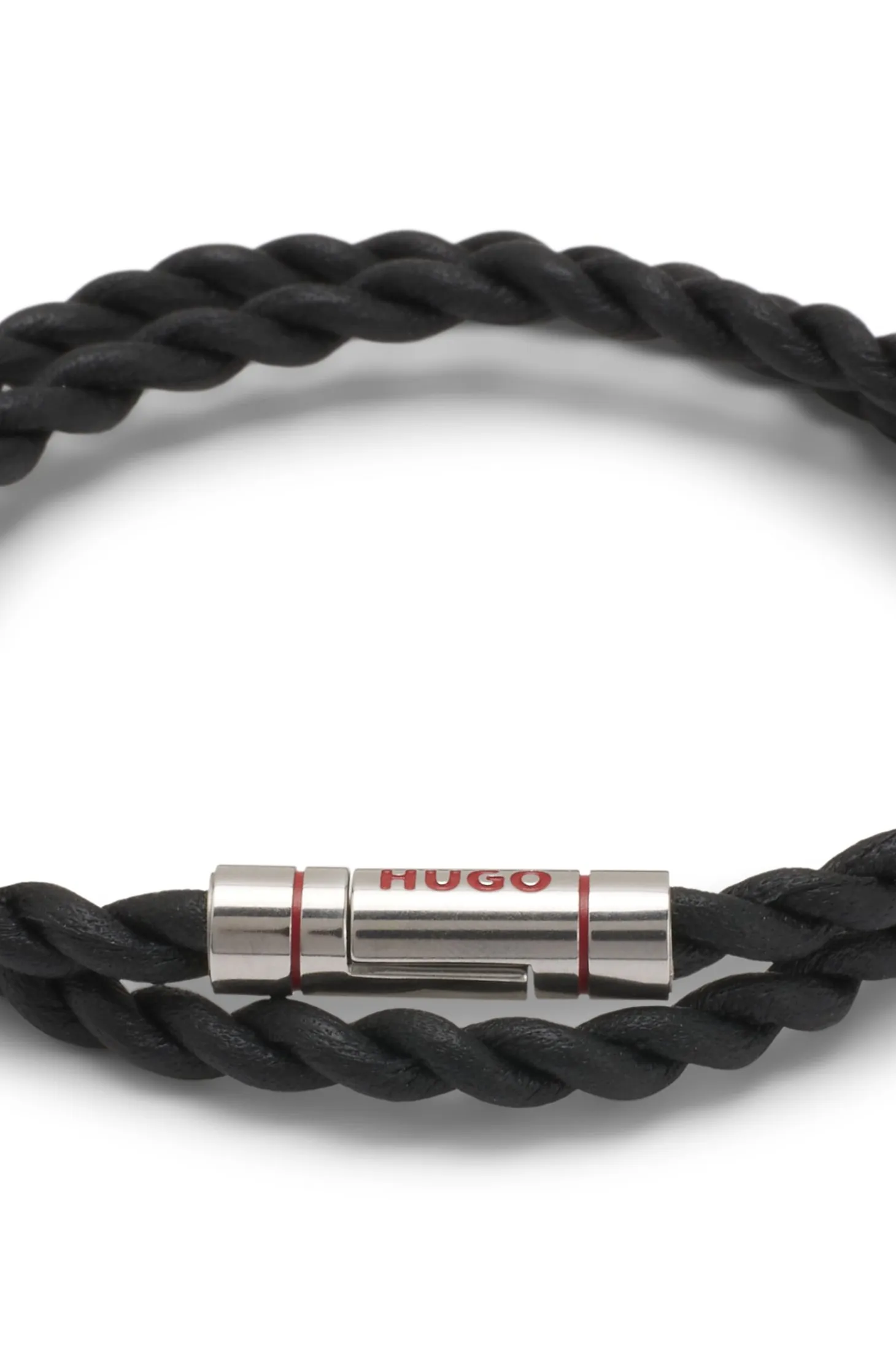 Double-wrap cuff in braided leather