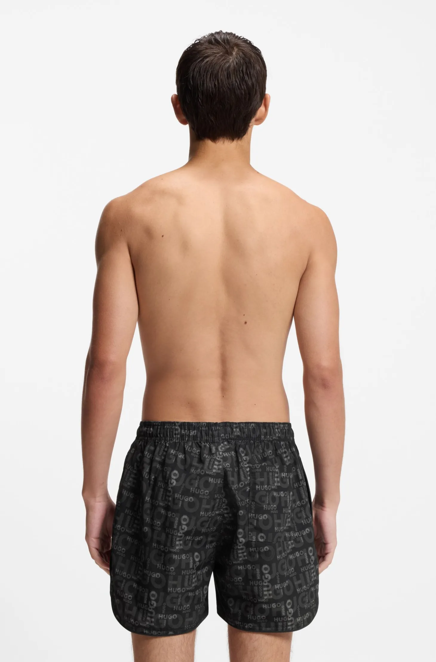Drawcord swim shorts with all-over print