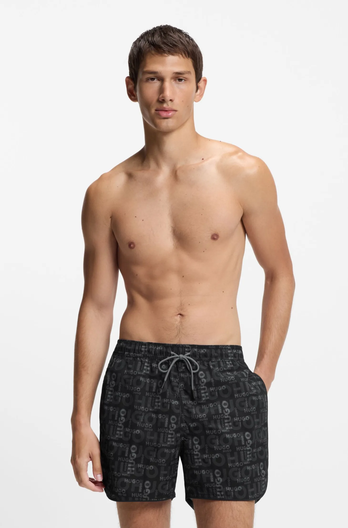 Drawcord swim shorts with all-over print