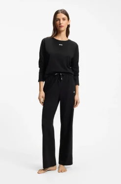 Drawstring pyjama bottoms in stretch cotton with logo detail