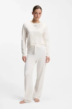 Drawstring pyjama bottoms in stretch cotton with logo detail