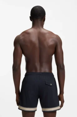 Drawstring swim shorts in stretch fabric with tape trim