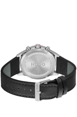 #Drift black-dial watch with black leather strap