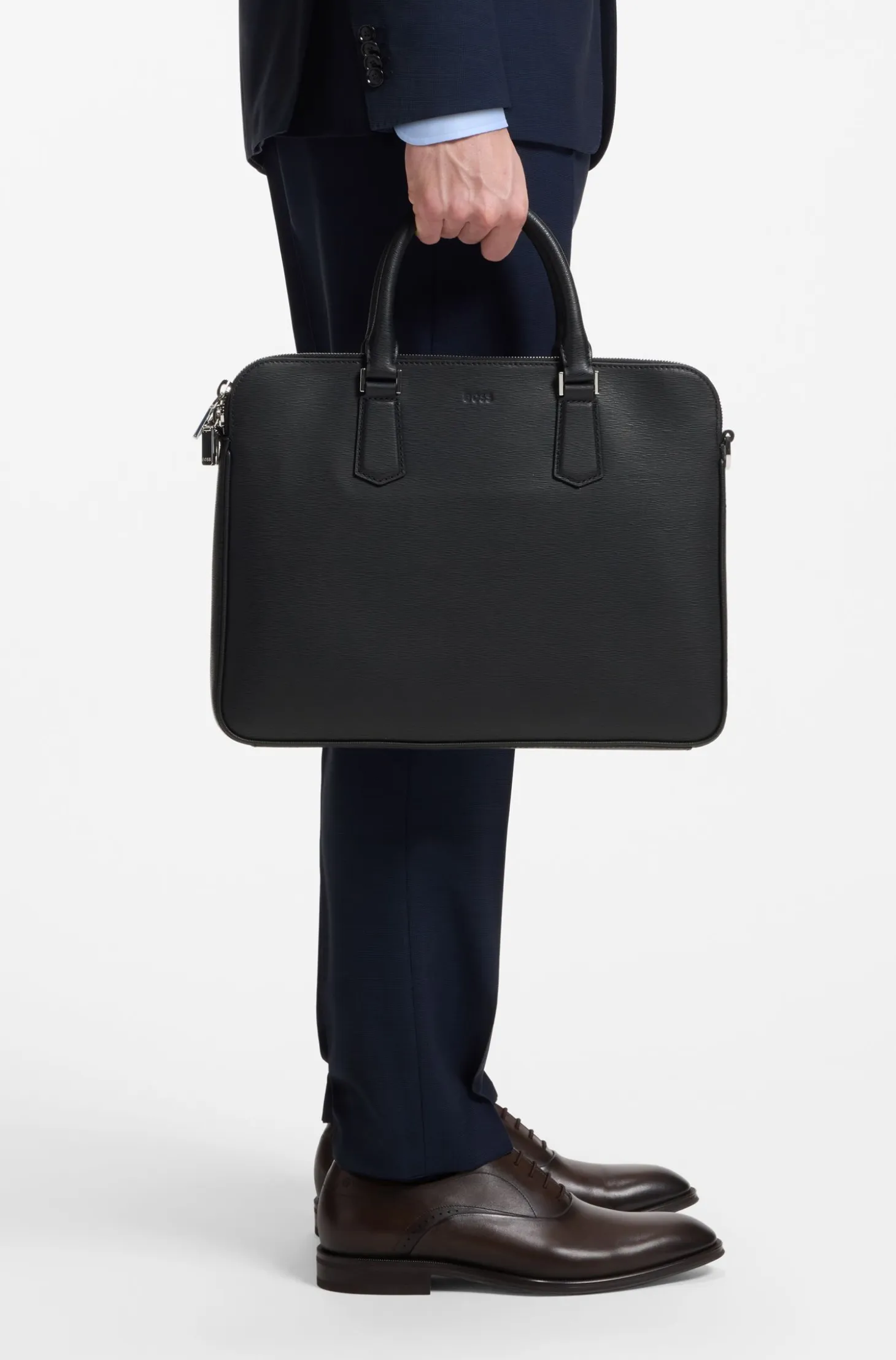 Embossed-leather document case with silver-tone hardware