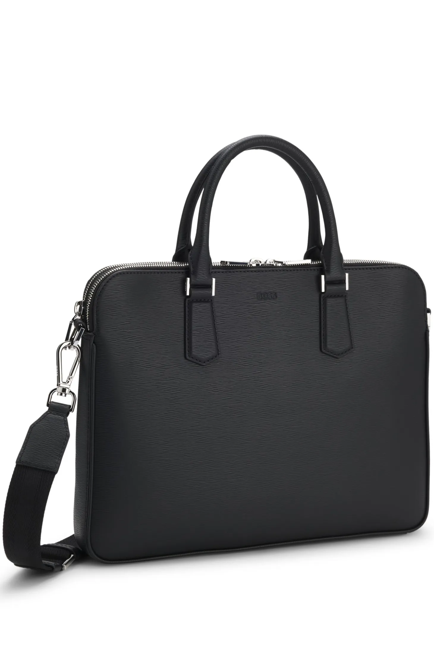 Embossed-leather document case with silver-tone hardware