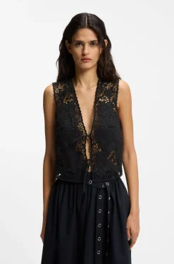 Embroidered waistcoat with tie closure