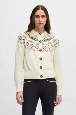 Equestrian cardigan with knitted pattern