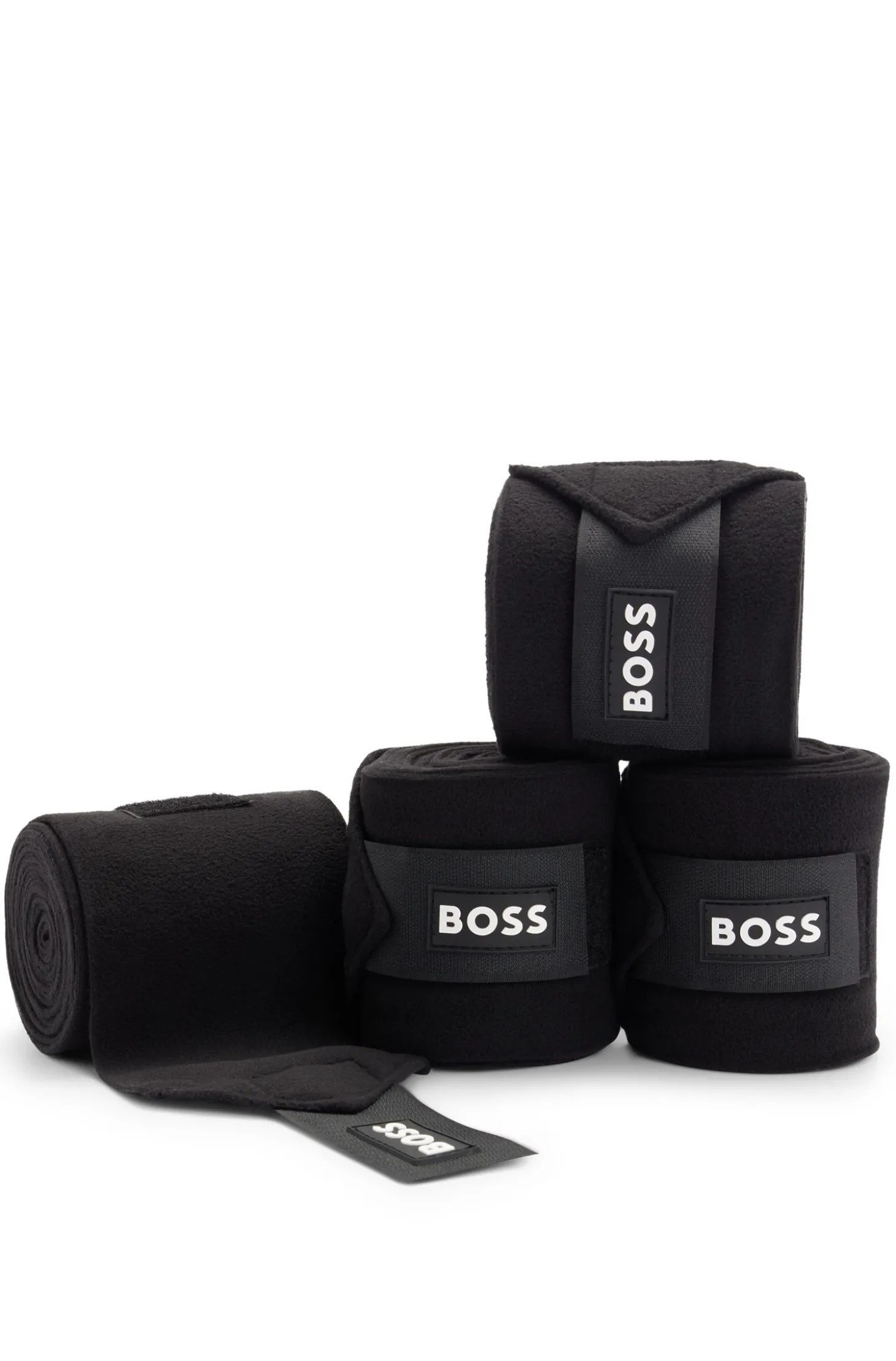 Equestrian circulation bandages with contrast branding and riptape closure