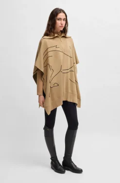 Equestrian cotton-blend cape with abstract intarsia