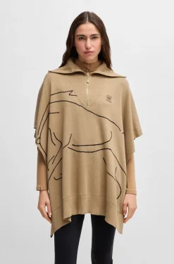 Equestrian cotton-blend cape with abstract intarsia