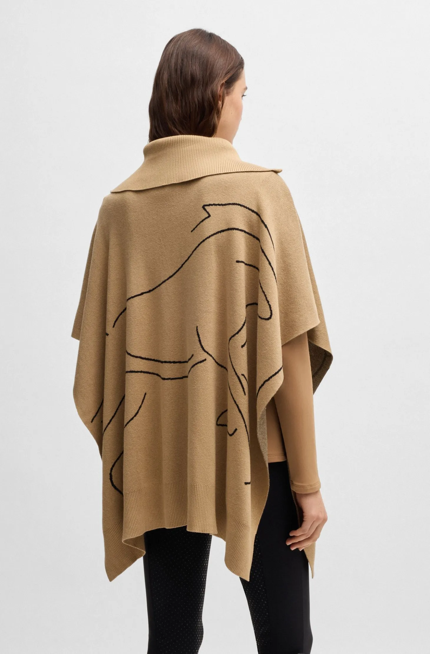 Equestrian cotton-blend cape with abstract intarsia