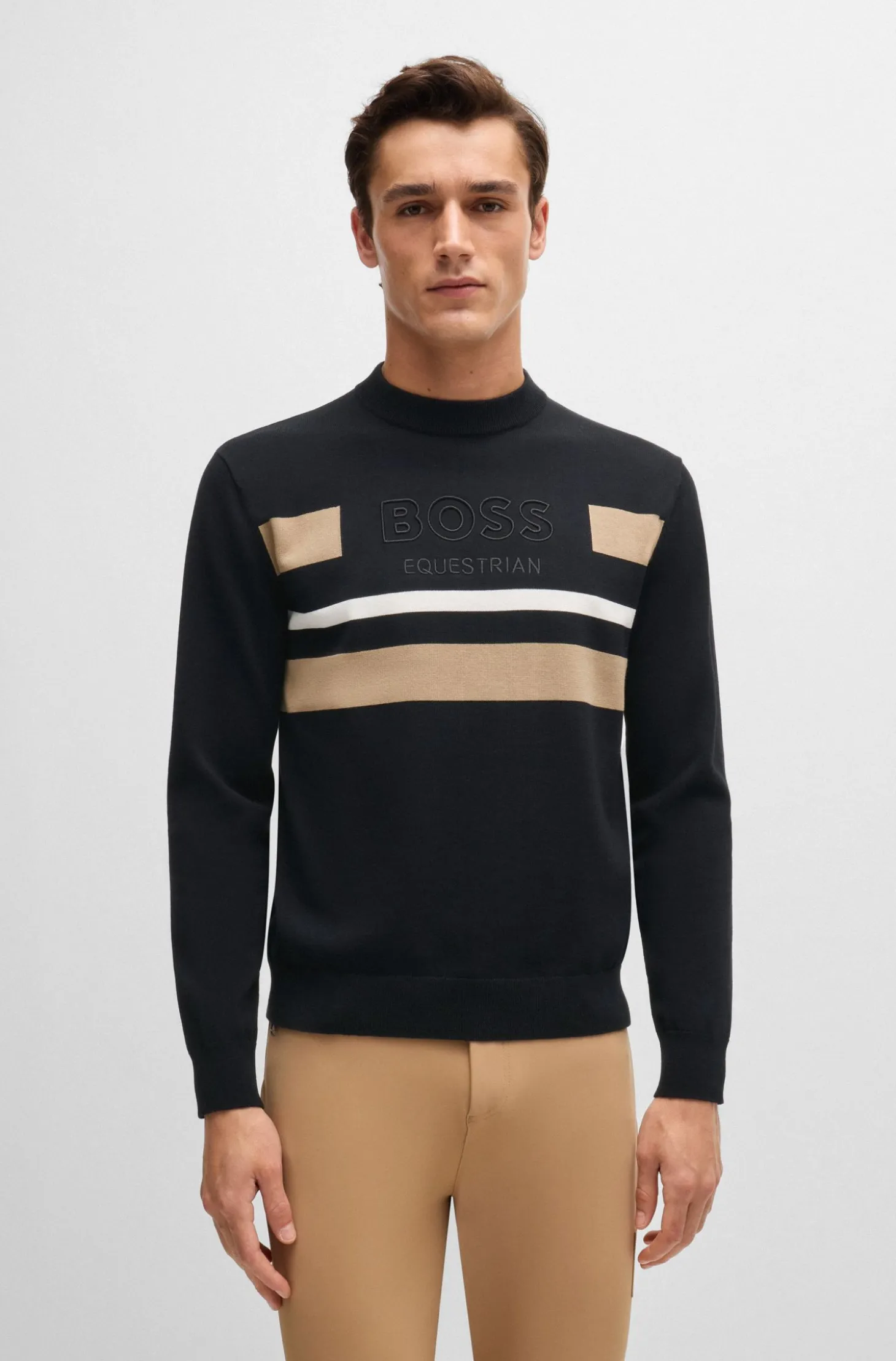 Equestrian cotton sweater with contrasting stripes