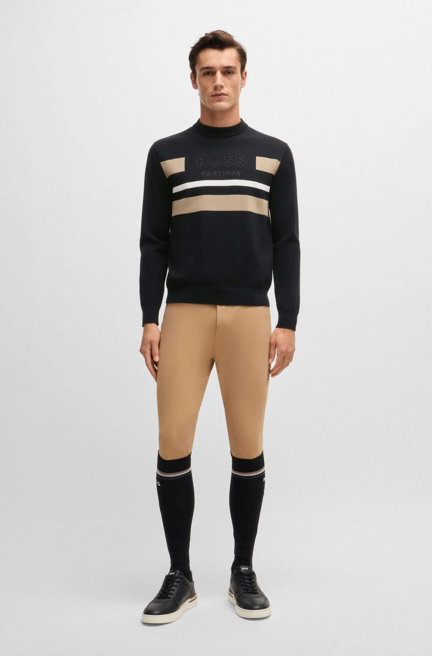 Equestrian cotton sweater with contrasting stripes