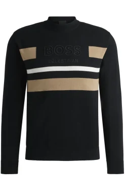 Equestrian cotton sweater with contrasting stripes