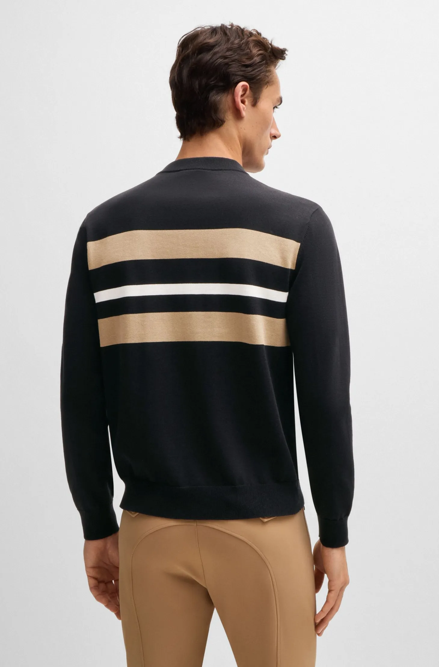 Equestrian cotton sweater with contrasting stripes