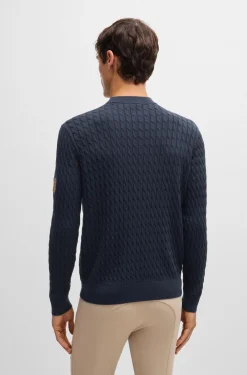 Equestrian cotton sweater with cable structure