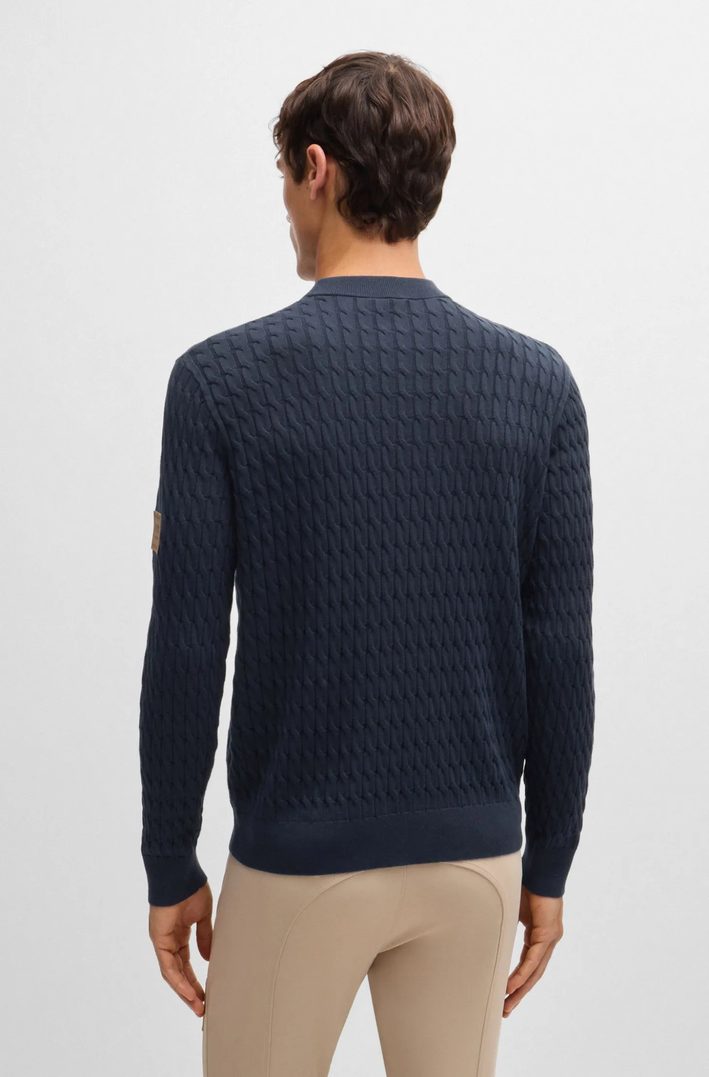 Equestrian cotton sweater with cable structure
