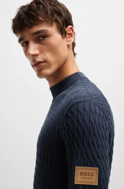 Equestrian cotton sweater with cable structure