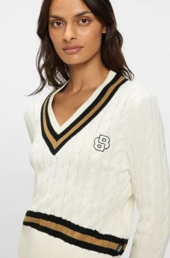 Equestrian cotton sweater with cable-knit structure