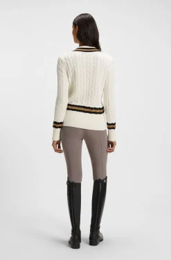 Equestrian cotton sweater with cable-knit structure