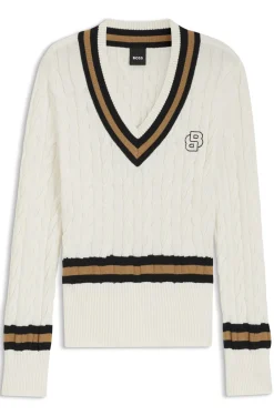 Equestrian cotton sweater with cable-knit structure