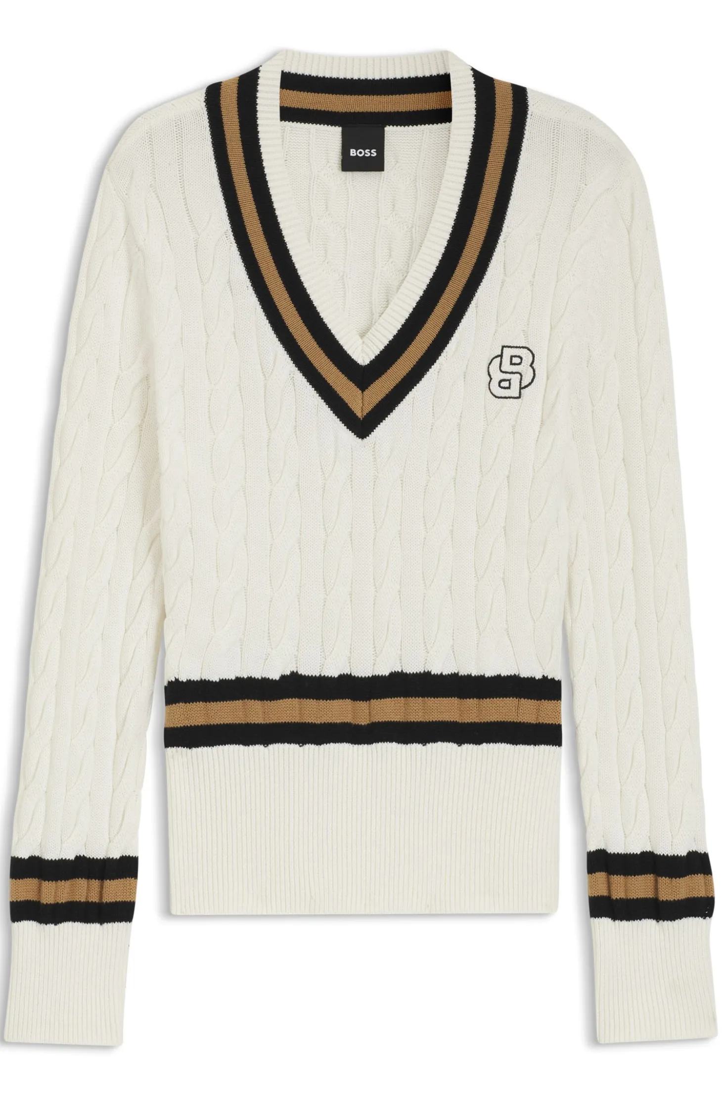 Equestrian cotton sweater with cable-knit structure
