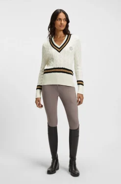 Equestrian cotton sweater with cable-knit structure