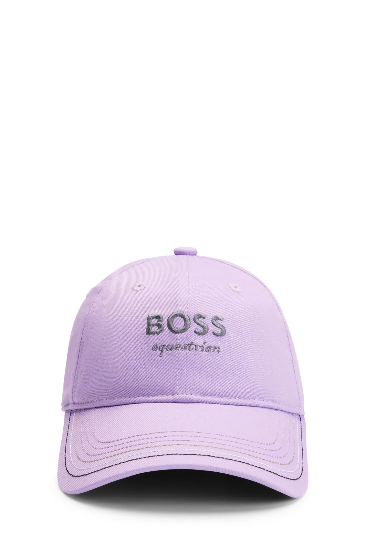 Equestrian embroidered-logo cap with leather strap