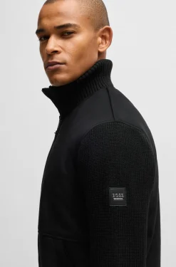 Equestrian faux-suede jacket with knitted trims