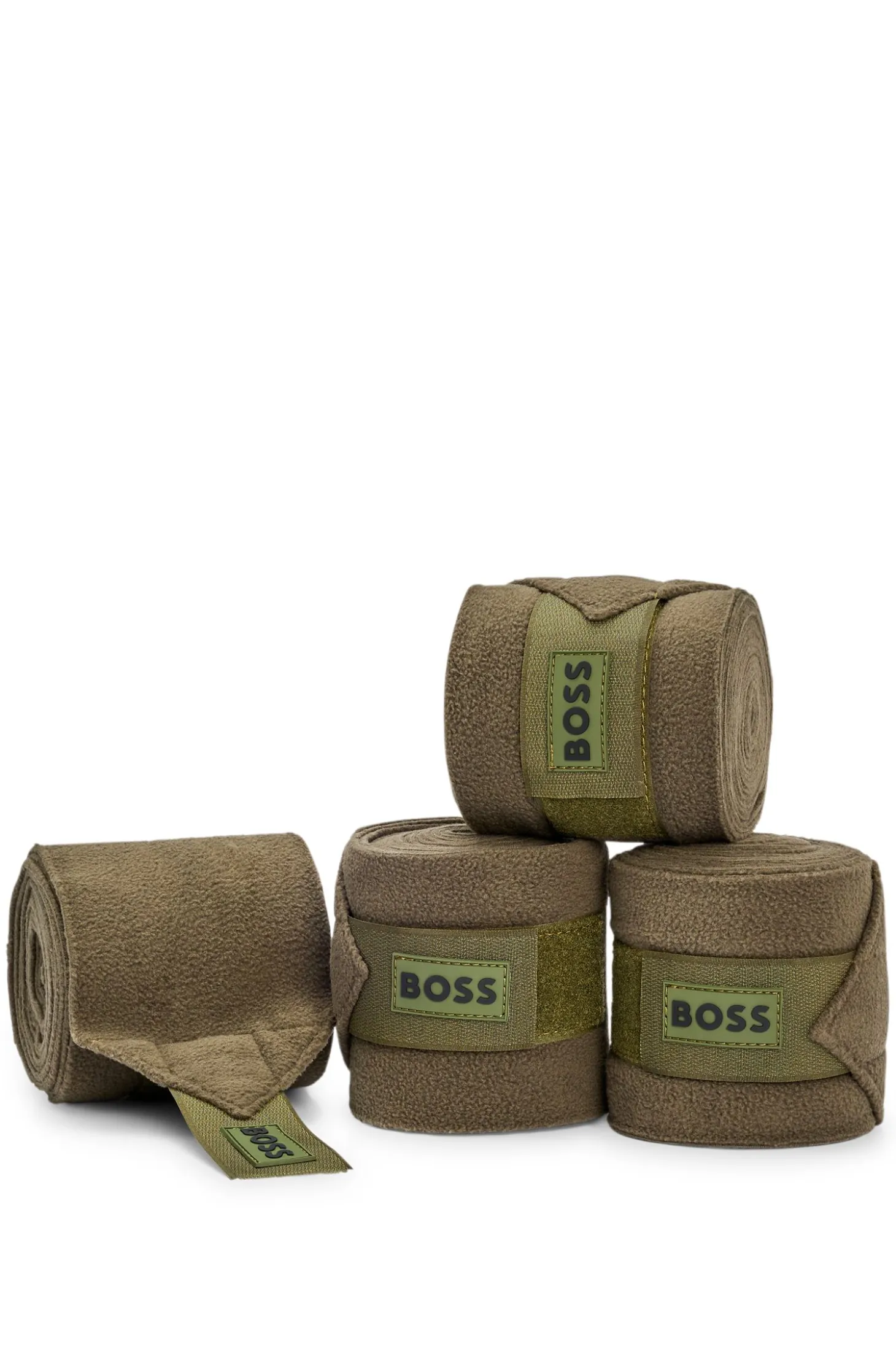 Equestrian fleece circulation bandages with branding