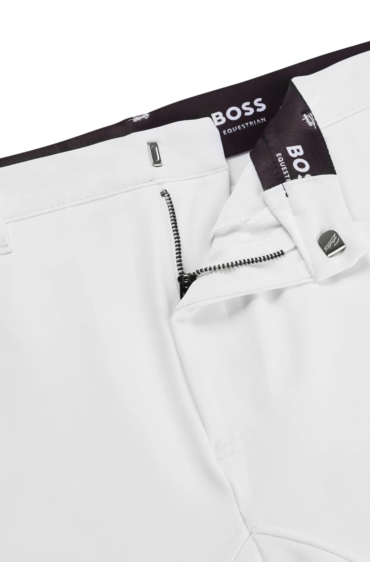 Equestrian full-grip breeches in power-sport fabric