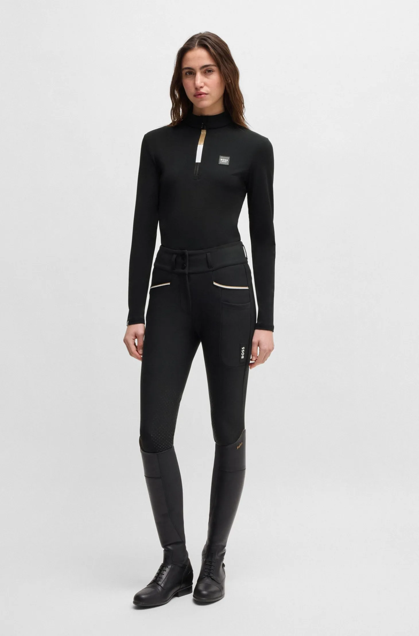 Equestrian high-waisted slim-fit breeches with knee grip