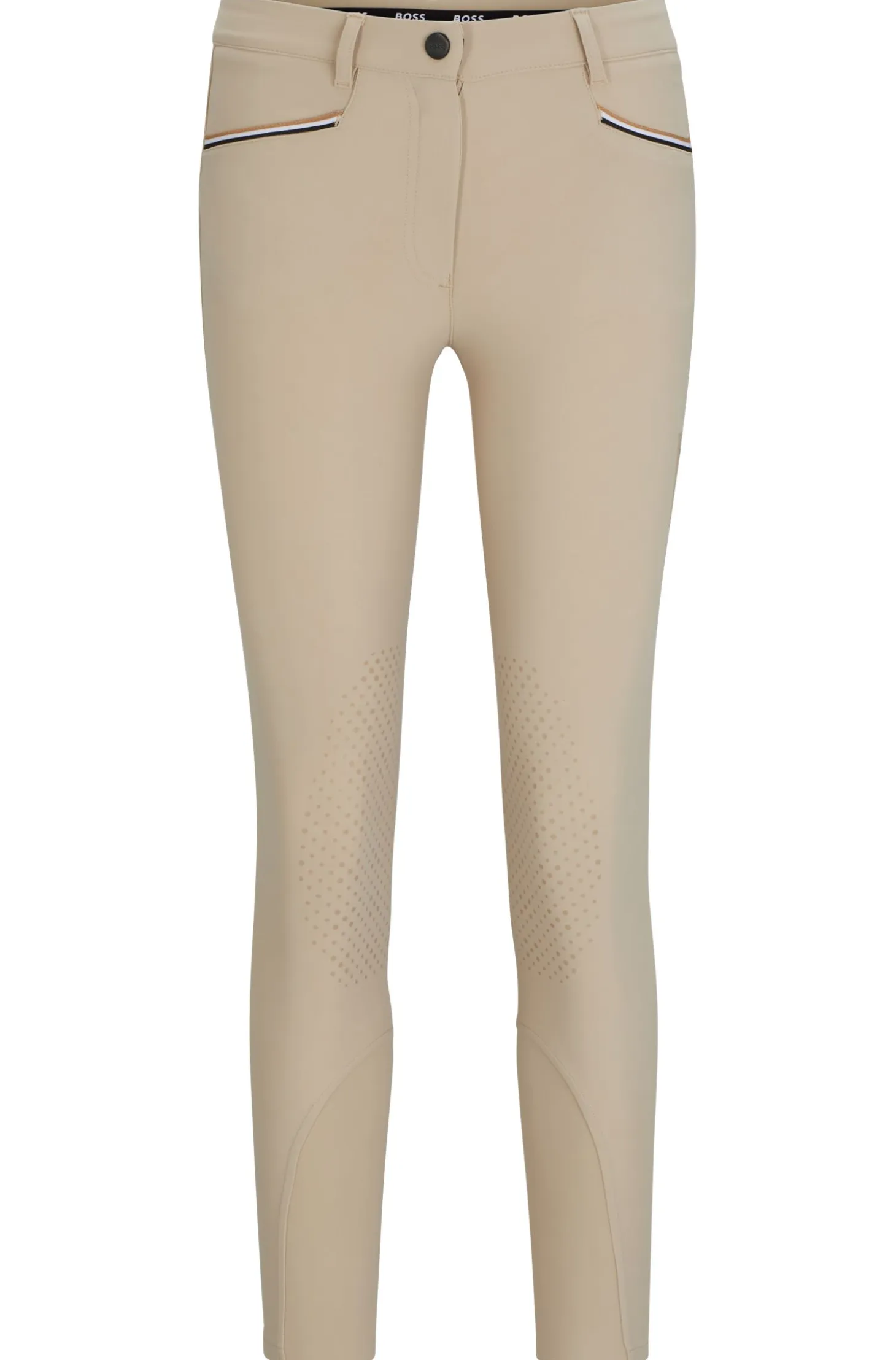 Equestrian knee-grip breeches in power-stretch material