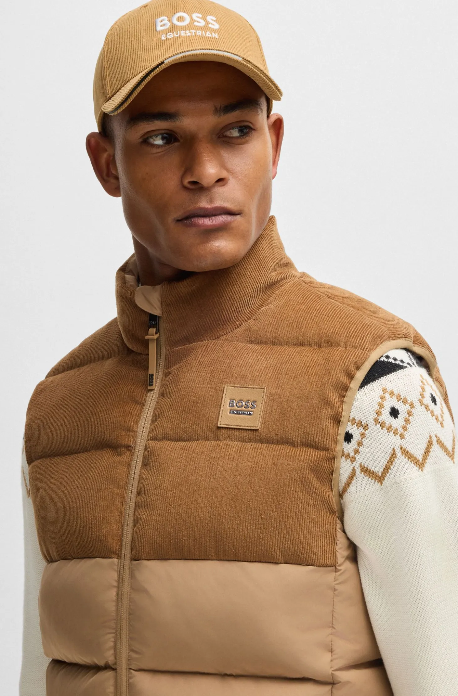 Equestrian logo-embroidered cap in cotton corduroy