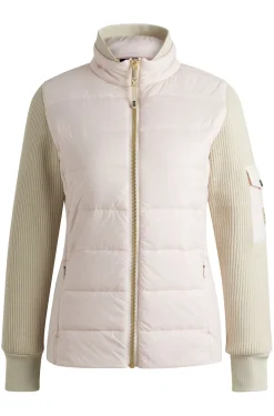 Equestrian mixed-material jacket with sleeve pocket