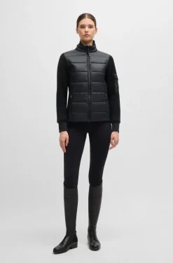 Equestrian mixed-material jacket with sleeve pocket