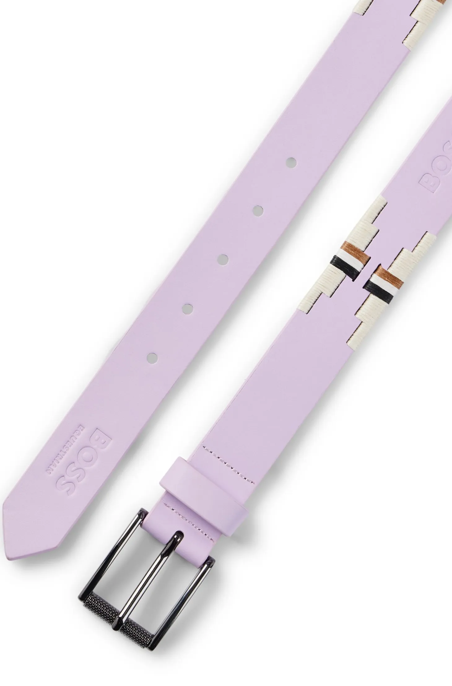 Equestrian polo belt with embroidered pattern