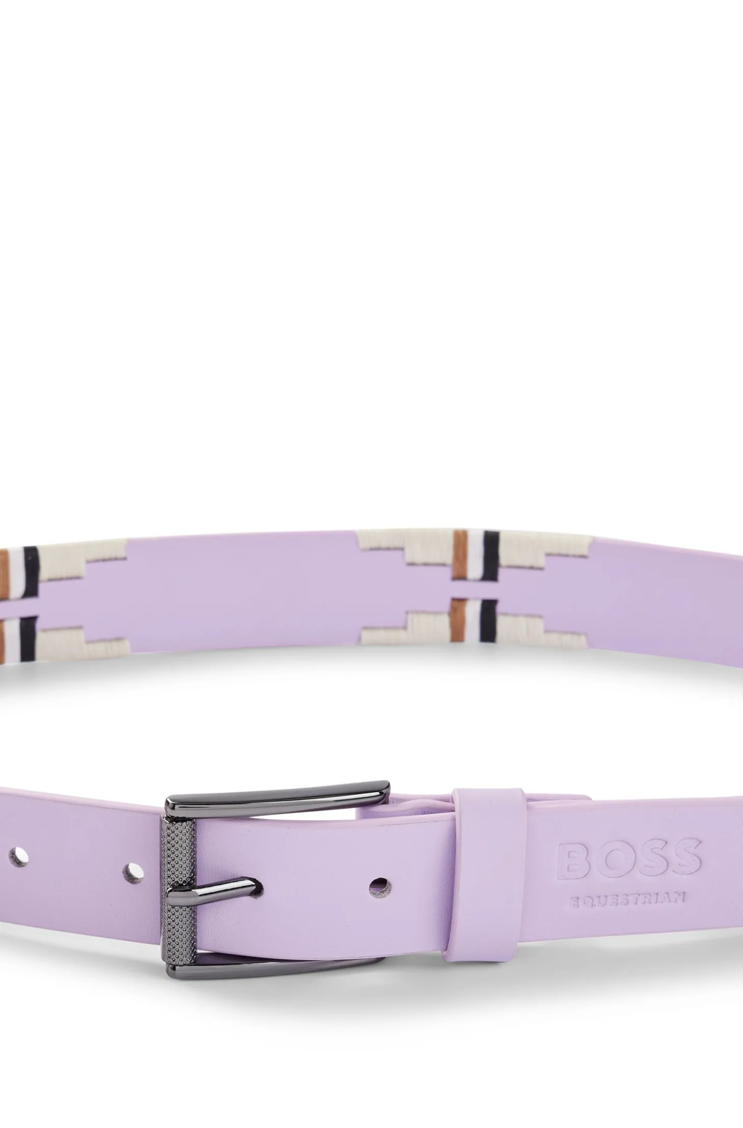 Equestrian polo belt with embroidered pattern