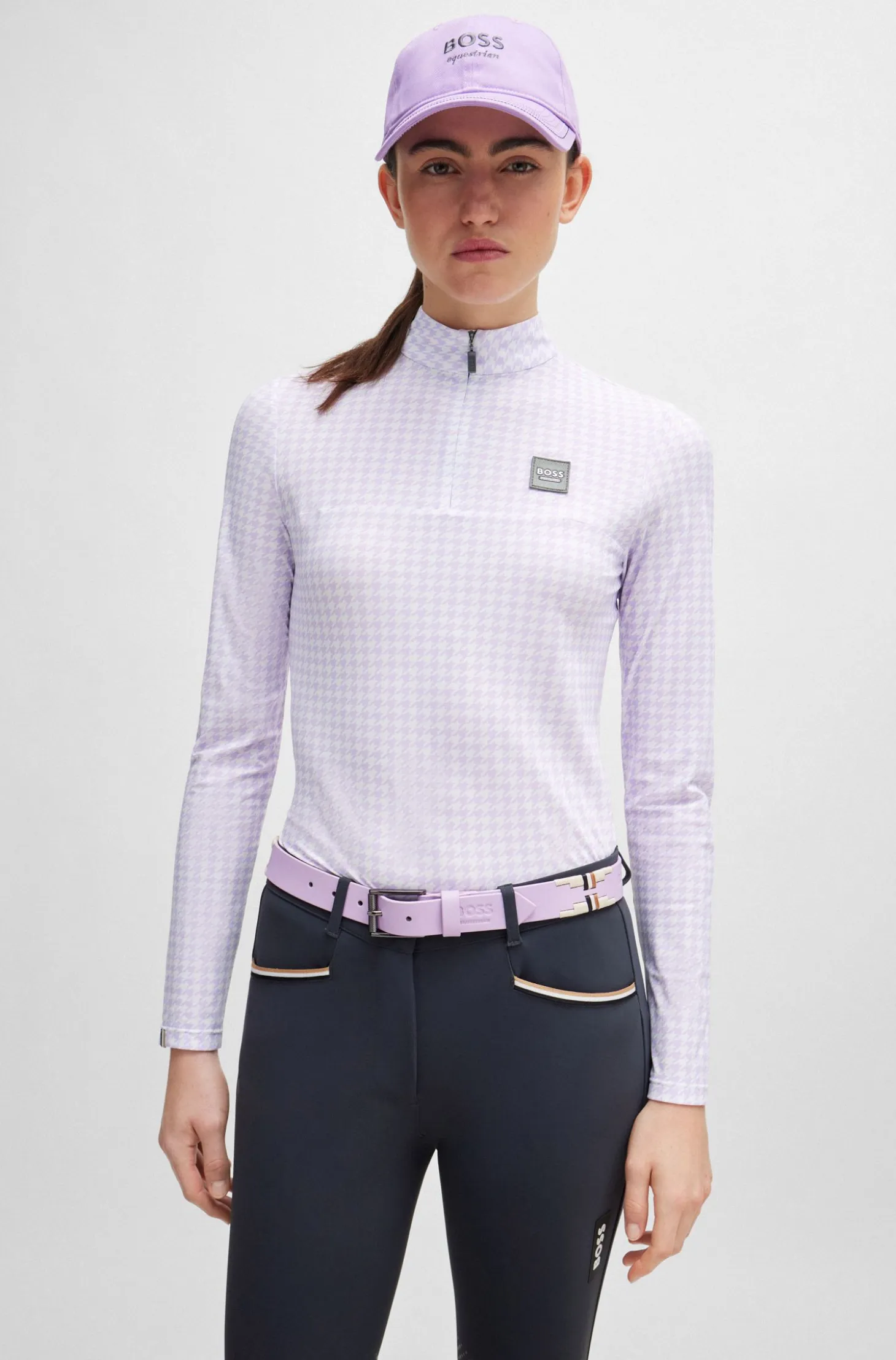 Equestrian polo belt with embroidered pattern