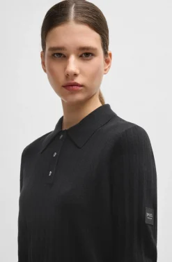 Equestrian ribbed-knit polo with oversized collar