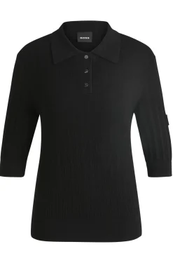 Equestrian ribbed-knit polo with oversized collar
