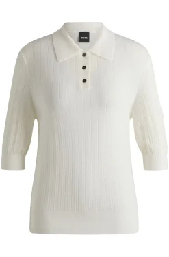 Equestrian ribbed-knit polo with oversized collar