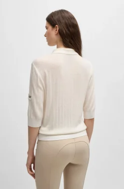 Equestrian ribbed-knit polo with oversized collar