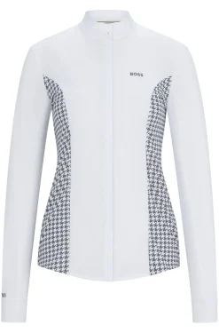 Equestrian show blouse with houndstooth inserts