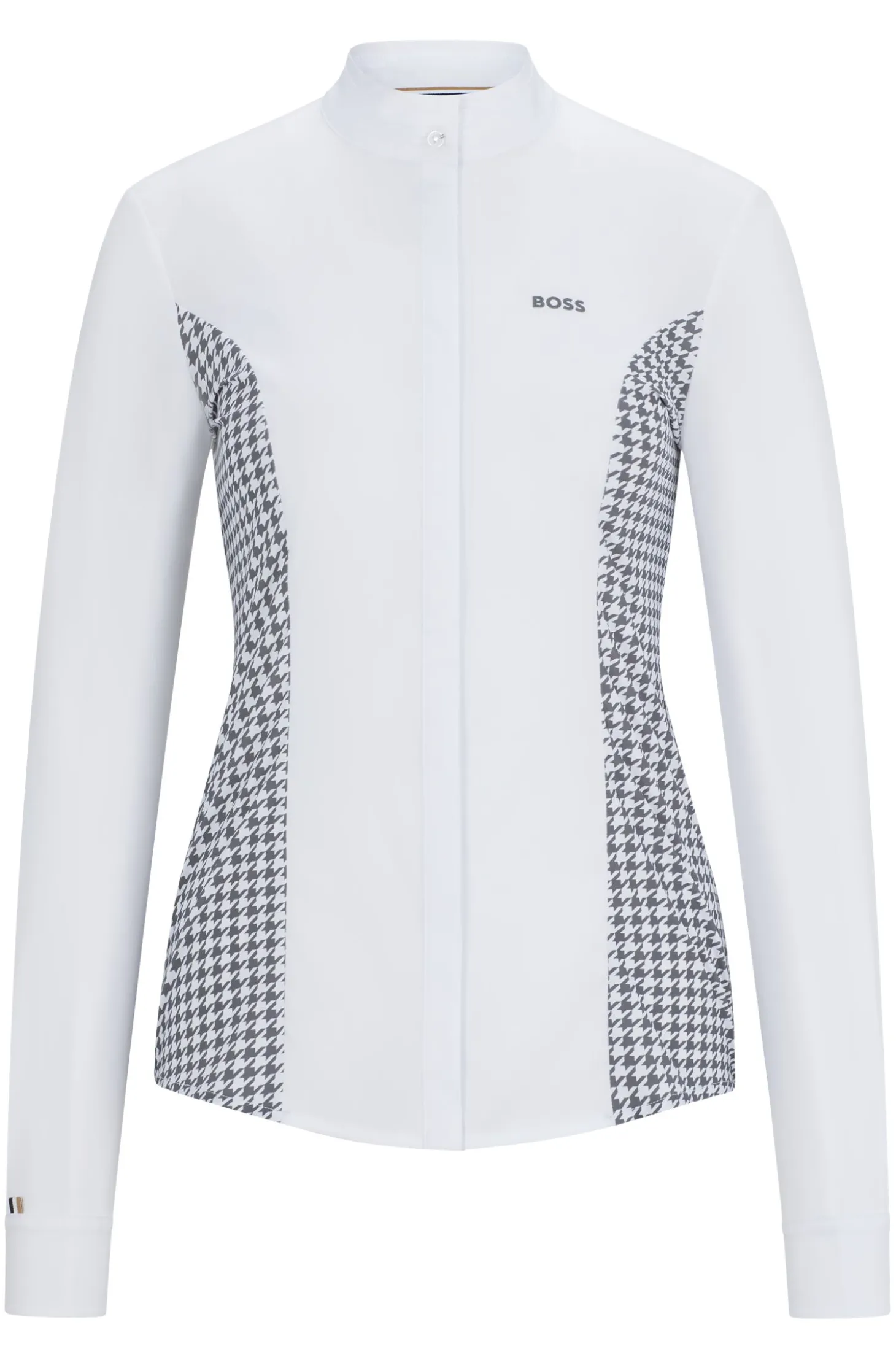 Equestrian show blouse with houndstooth inserts
