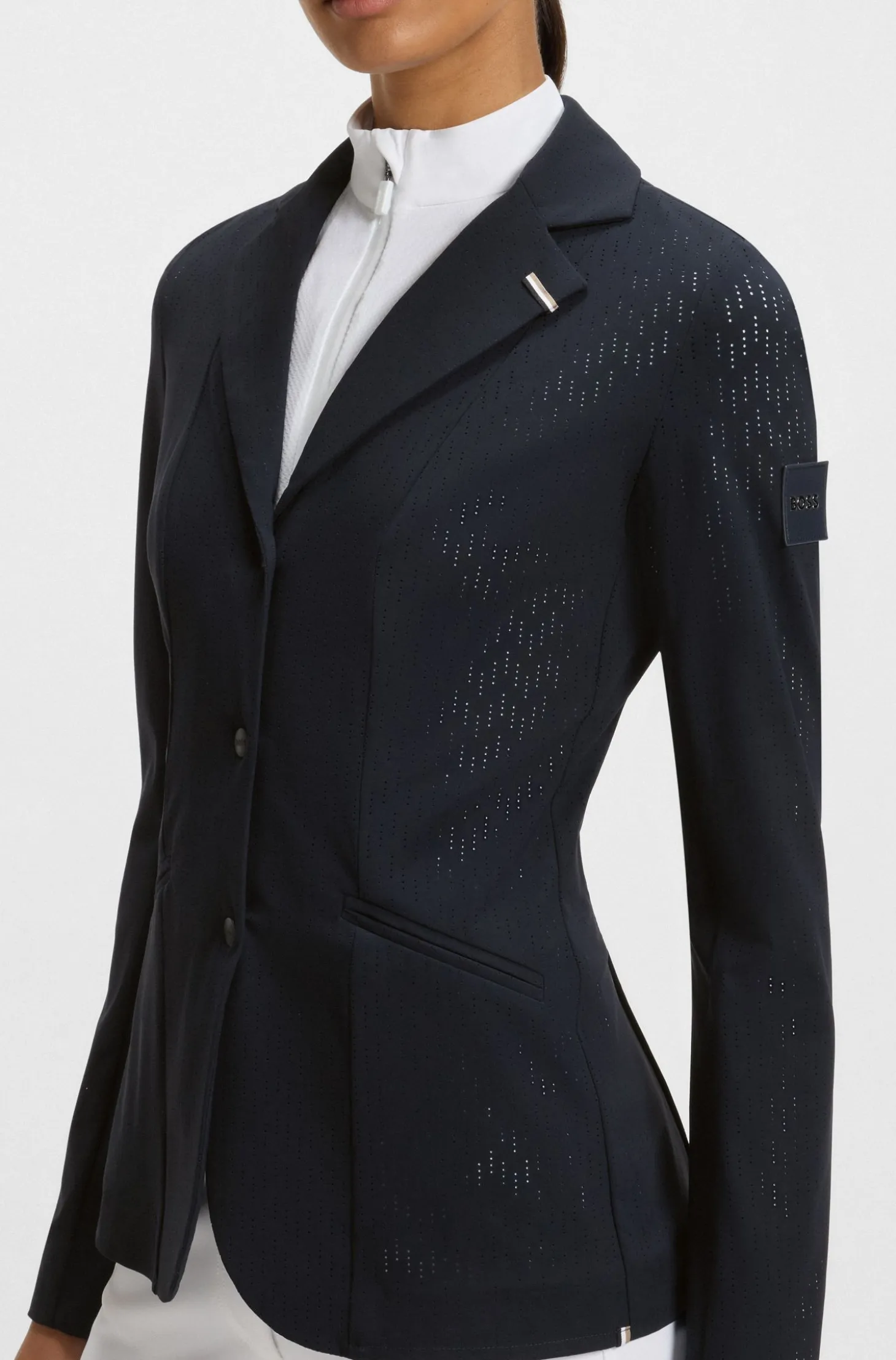 Equestrian show jacket in perforated stretch fabric